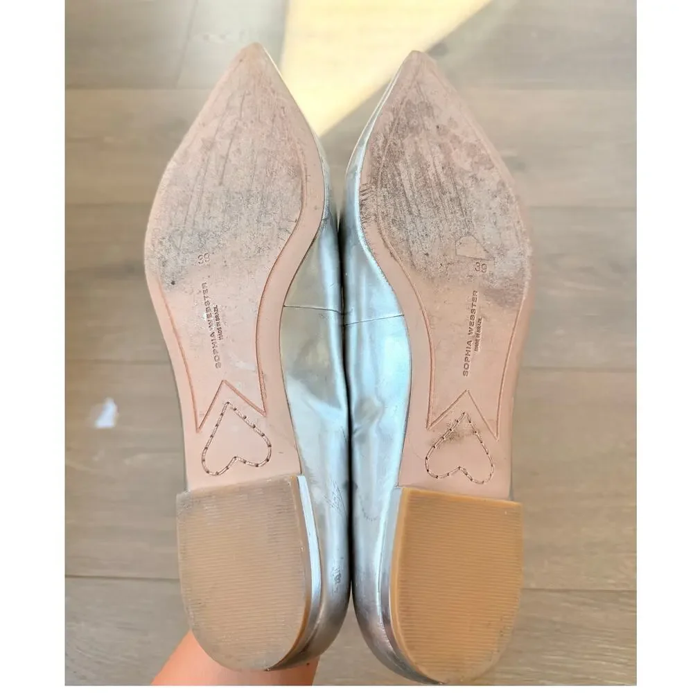 Sophia Webster Butterfly Flats Patent Leather Silver Point Toe Size 39 Whimsical